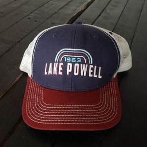 Ouray Lake Powell 1963 Burgundy Red White Blue Embroidered Trucker Hat Men Women